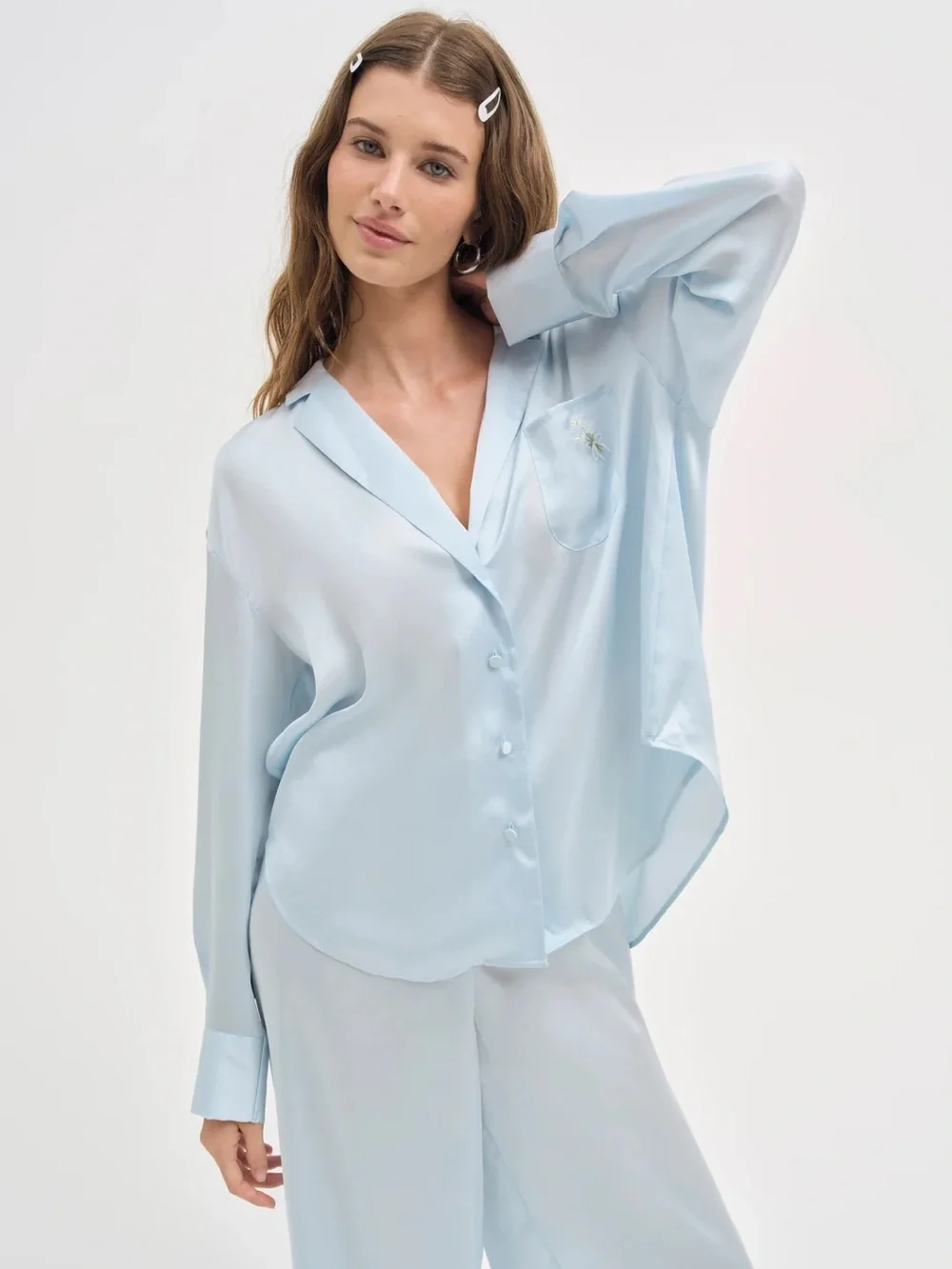 For Love & Lemons Light Blue Button-Down Everyday PJ Top | Small | NWT